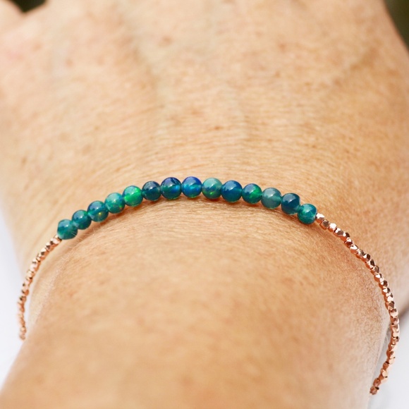 Black Opal Bracelet, Karen Hill Tribe Pure Silver, Rose Gold or Yellow Gold - Picture 15 of 16